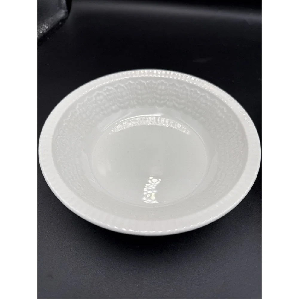 (2) pontesa ironstone spain Cereal Bowl White Leaf Pattern 6 3/8